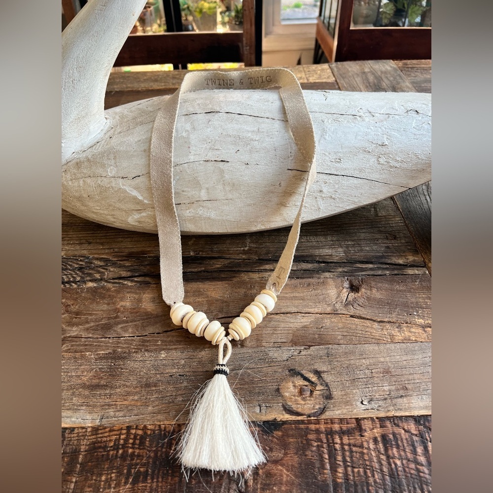 Natural Unique Twine and Twig necklace Horse Hair & Earth Tone Beads 30"